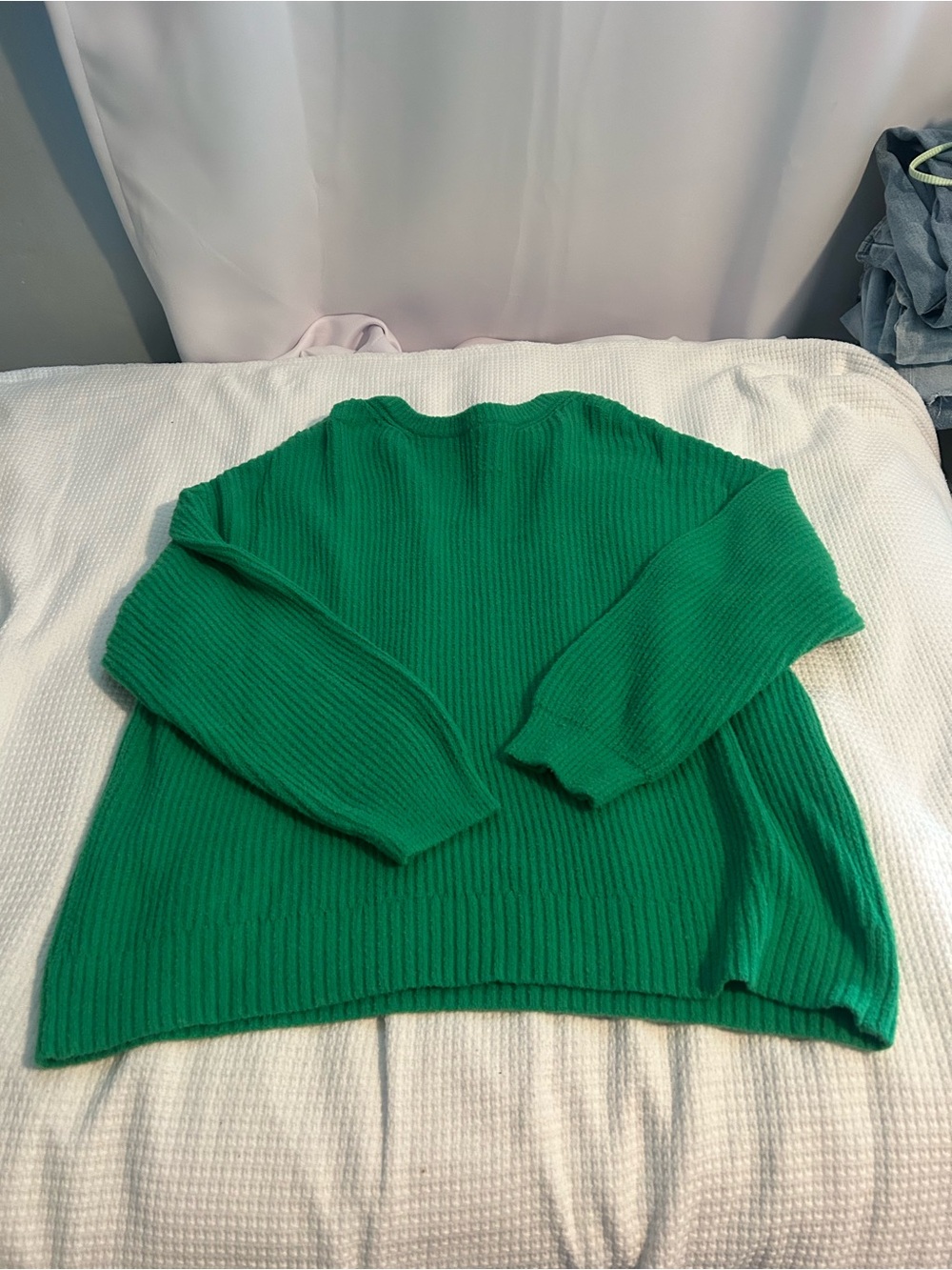 Cotton Candy Emerald Green Ribbed Crewneck Sweater